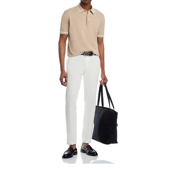 Hugo Boss Men's Short Sleeve BOSS Borillo Tipped Jacquard Knit Polo Shirt Beige - Picture 4 of 5